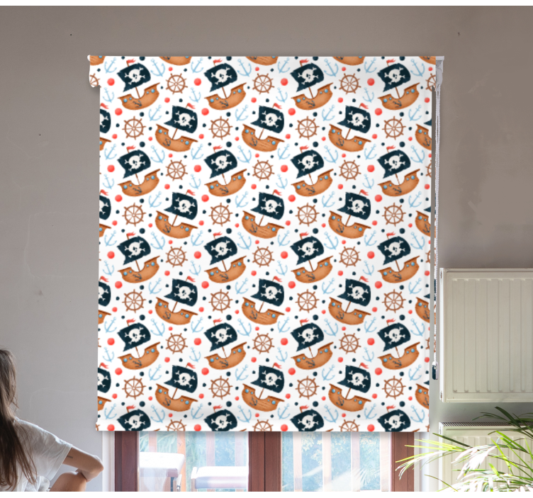 Söta tecknade pirater mönster barnens rullgardin - Tenstickers