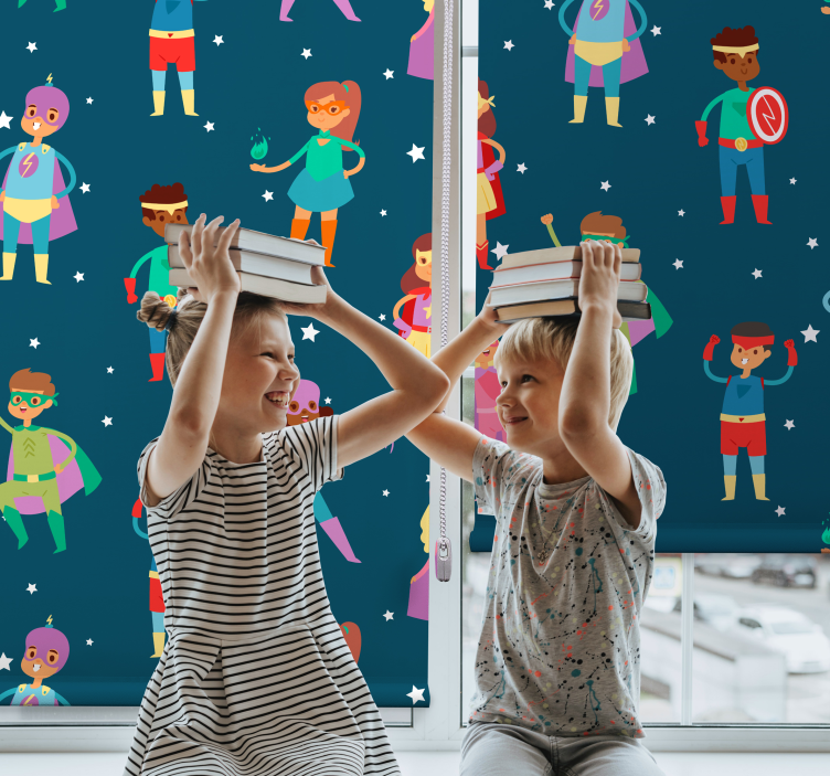 Superkids mönster superhjälte rullgardin - Tenstickers