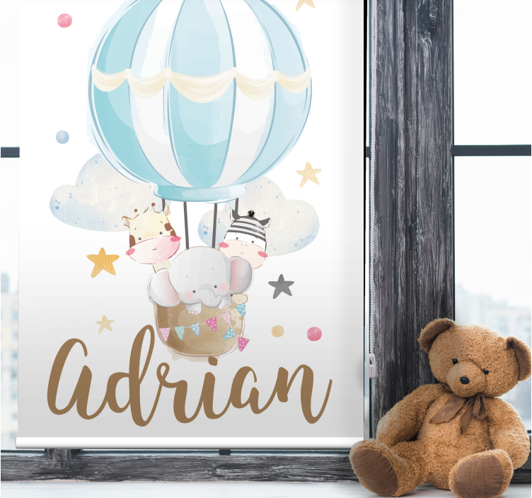 Djur på ballong med stjärnor och moln rullgardin - Tenstickers