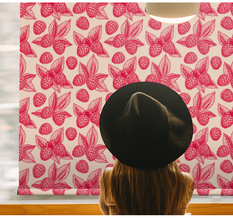 Vintage hallon blommor och växtRullgardin - Tenstickers