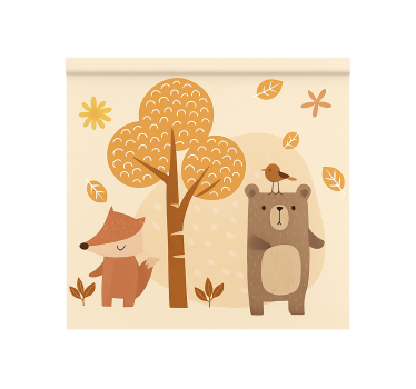 Beige skogsdjur Rrullgardin barn - Tenstickers