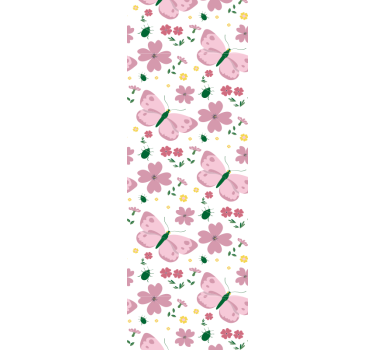 Rrullgardin barn med mönster av rosa blommor och fjärilar - Tenstickers