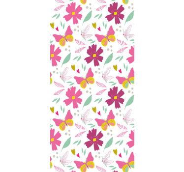Rullgardin barn mönster av rosa och gula blommor - Tenstickers