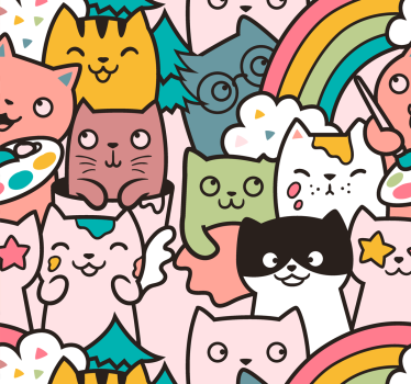 Rullgardin barn kattkludd pastellfärger mönster - Tenstickers