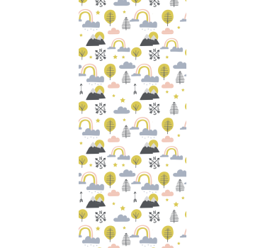Rullgardin barn minimalistiska träd regnbågar - Tenstickers