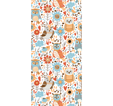 Rullgardin barn färgglada ugglor med blommor mönster - Tenstickers