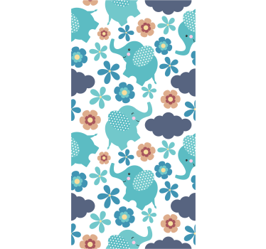 Rullgardin barn elefanter och blommor - Tenstickers