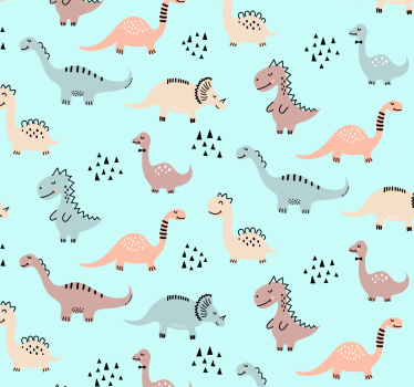 Rullgardin barn blå bakgrunn med gula och gröna dinosaurier - Tenstickers
