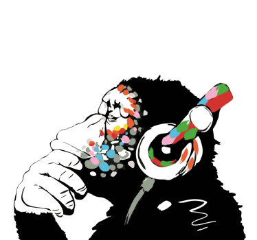 Rullgardin vardagsrum mono banksy musik - Tenstickers