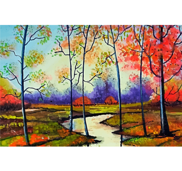 Rullgardin vardagsrum moderna färgglada träd vår - Tenstickers