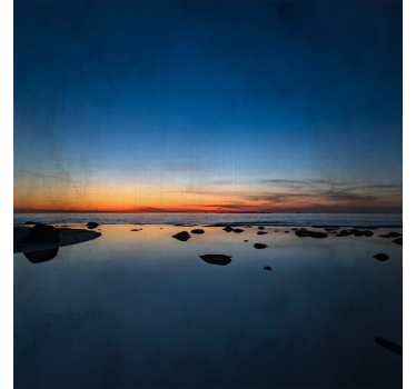 Rullgardin vardagsrum nordisk solnedgång vid havet - Tenstickers