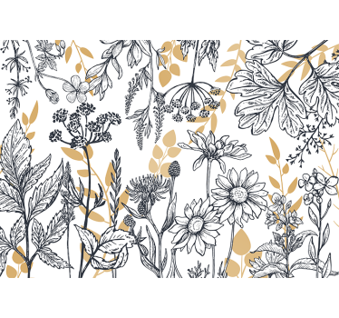 Rullgardin vardagsrum glamourblommor med guld - Tenstickers