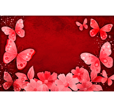 Rullgardin röd blommor och fjärilar design - Tenstickers