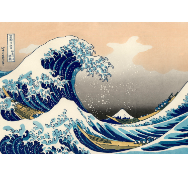 Rullgardin vardagsrum hokusai våg fototapet - Tenstickers