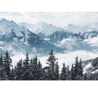 Rullgardin vardagsrum snöiga berg och träd - Tenstickers