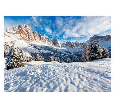 Rullgardin vardagsrum snöig bergslandskap fototapet - Tenstickers