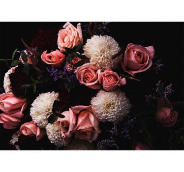 Rullgardin vardagsrum lyxig bukett rosa rosor - Tenstickers