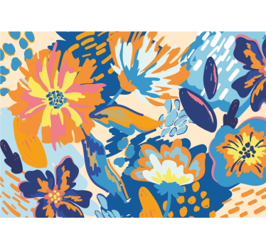 Rullgardin vardagsrum blå orange och blå blad - Tenstickers