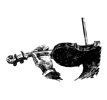 Rullgardin vardagsrum handritad violinmusiker - Tenstickers