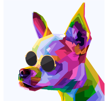 Rullgardin vardagsrum mångfärgad chihuahua med glasögon - Tenstickers