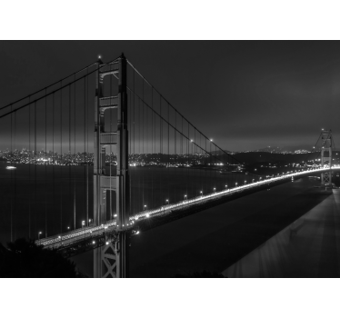 Rullgardin vardagsrum golden gate på natten svartvit - Tenstickers