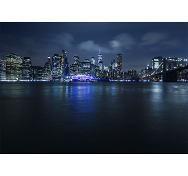Rullgardin vardagsrum blå manhattan på natten - Tenstickers
