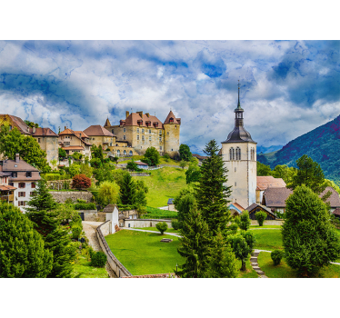 Rullgardin vardagsrum medeltida stad i gruyères - Tenstickers