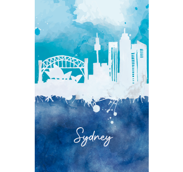 Rullgardin vardagsrum sydney skyline akvarell - Tenstickers