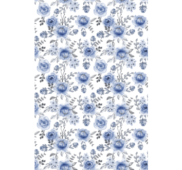 Blått mönster blomma rullgardin - Tenstickers
