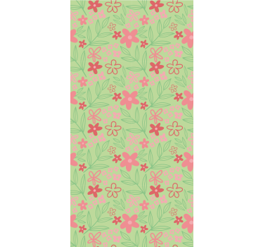 Rosa blommor på grön blomma rullgardin - Tenstickers