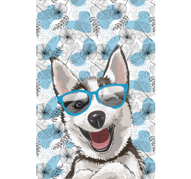 Söt hund leende blomma rullgardin - Tenstickers