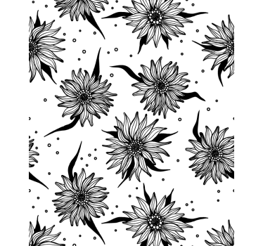Svarta och vita solrosor Rullgardin blommig - Tenstickers