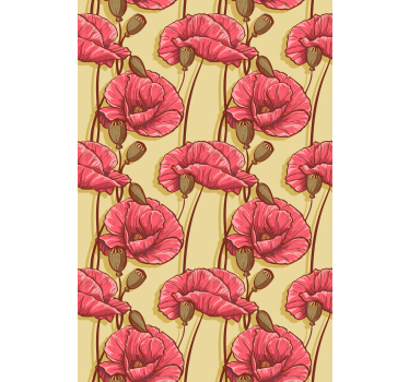 Vintage röd vallmo mönster blomma rullgardin - Tenstickers