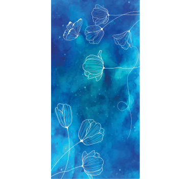 Blommor blå hand rita blommor och plantera rullgardiner - Tenstickers