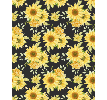 Solros mönster svart bakgrund blomma rullgardin - Tenstickers
