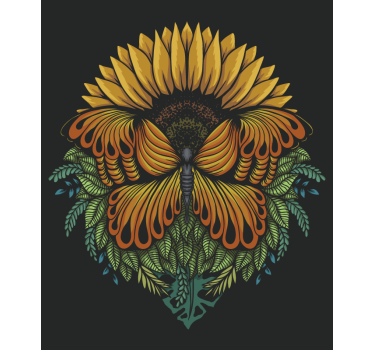 Solros med fjärilar blomma rullgardin - Tenstickers