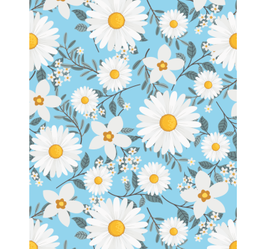 Daisy blommor mönster blå bakgrund rullgardin - Tenstickers