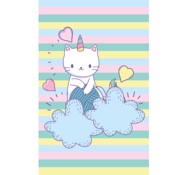 Unicorn katt på moln barn rullgardin - Tenstickers