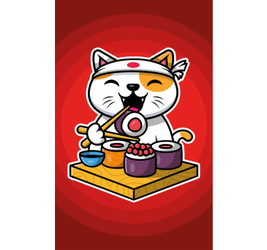 Hungrig katt som äter sushi barn rullgardin - Tenstickers