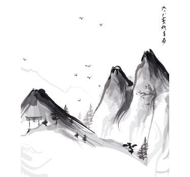 Japansk vinter med berg rullgardin konst - Tenstickers