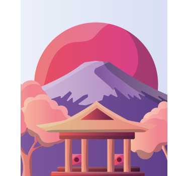Vulkan med röd sol japansk rullgardin konst - Tenstickers