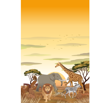 Afrikansk tecknad landskap djur rullgardin - Tenstickers