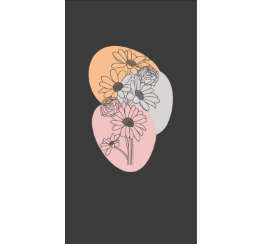 Bukett med solrosor och rosor linje konst blomma rullgardin - Tenstickers