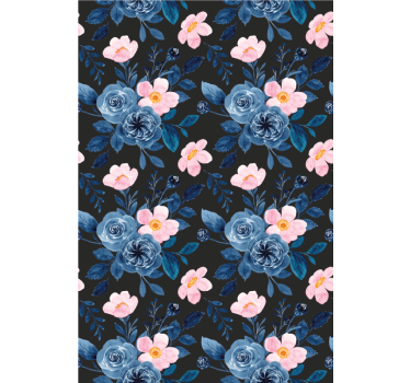 Blå och rosa rosor på svarta blommor och plantera rullgardiner - Tenstickers