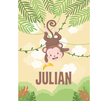 Liten apa på gren barn rullgardin - Tenstickers