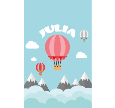 Grå och rosa berg och ballonger rullgardin konst - Tenstickers