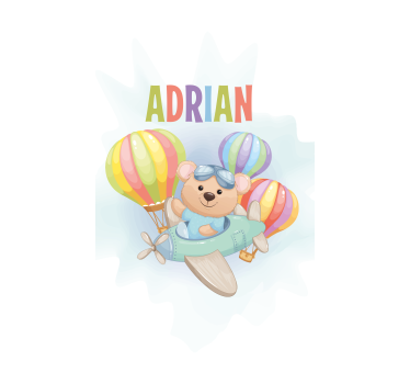 Björn i flygplan med namn Rrullgardin barn - Tenstickers