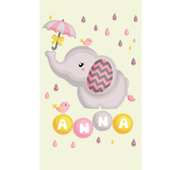 Baby elefant med namn och paraply Rrullgardin barn - Tenstickers