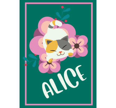 Katt med lila blommor personlig persienn - Tenstickers