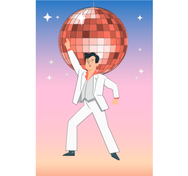 Disco boll illustration med färger teen rullgardin - Tenstickers